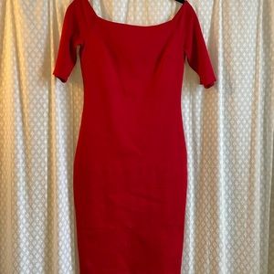 Off the shoulder bodycon red midi dress